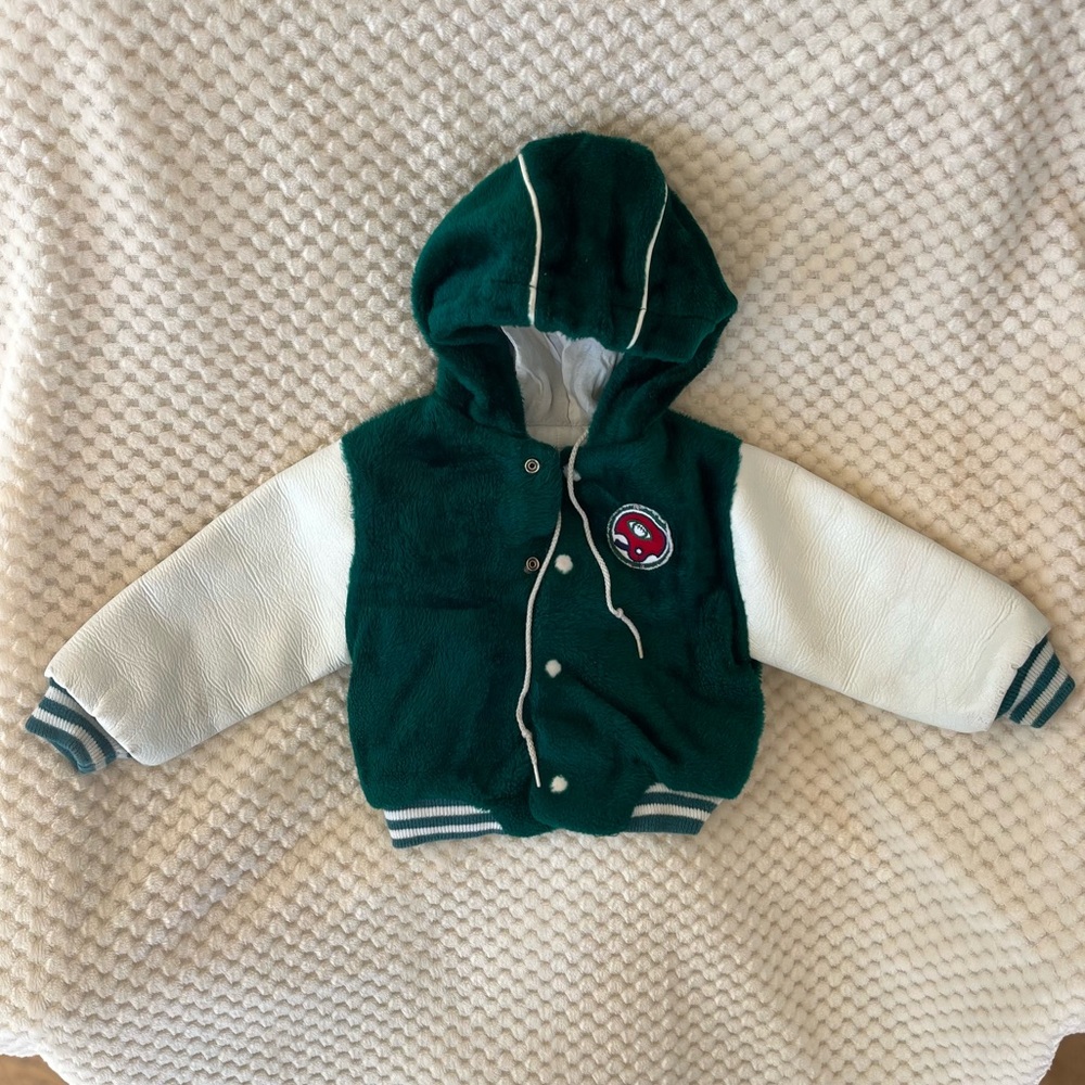 COUNTRY AIRE Boys Vintage Green and White Varsity Jacket